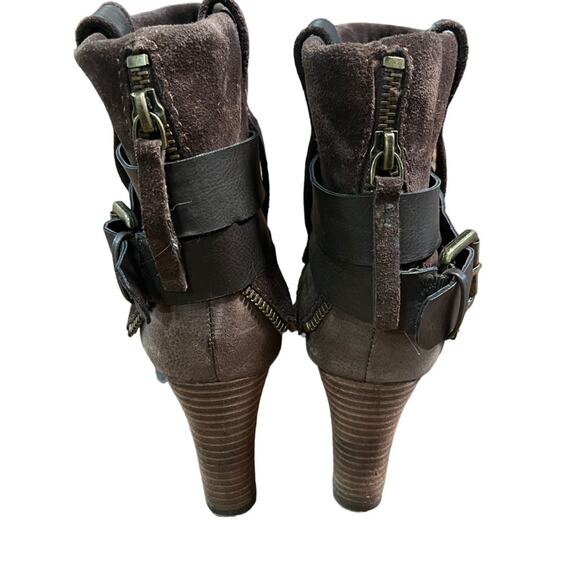 Nine West Brown Suede Leather Fold Over Buckle Heeled Boot Size 7 - Picture 5 of 8